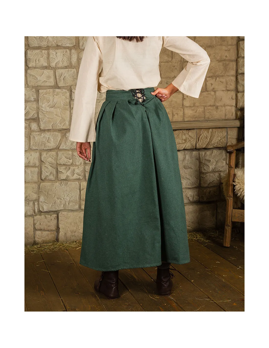 Falda medieval en algodón modelo Anna, verde