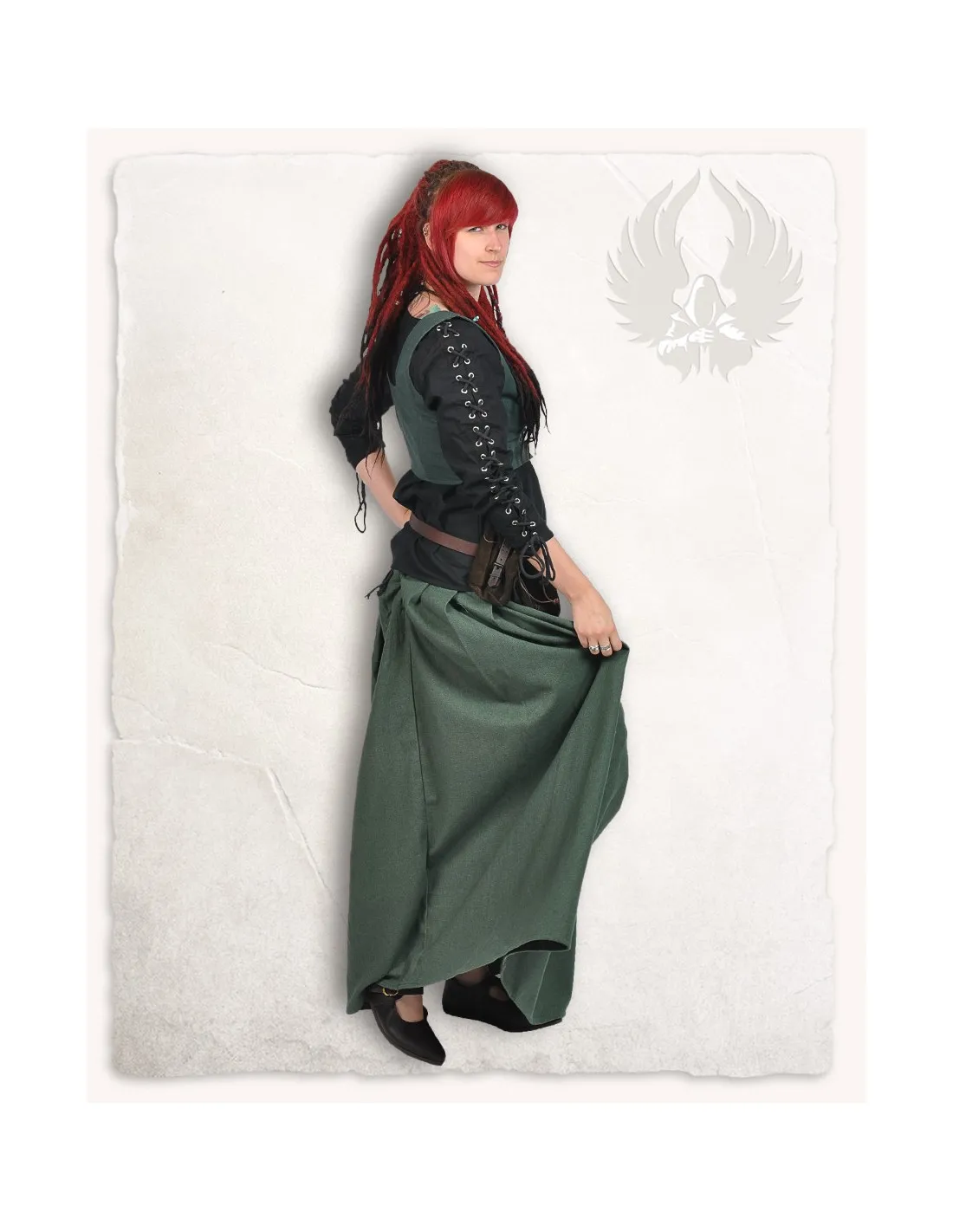Falda medieval en algodón modelo Anna, verde