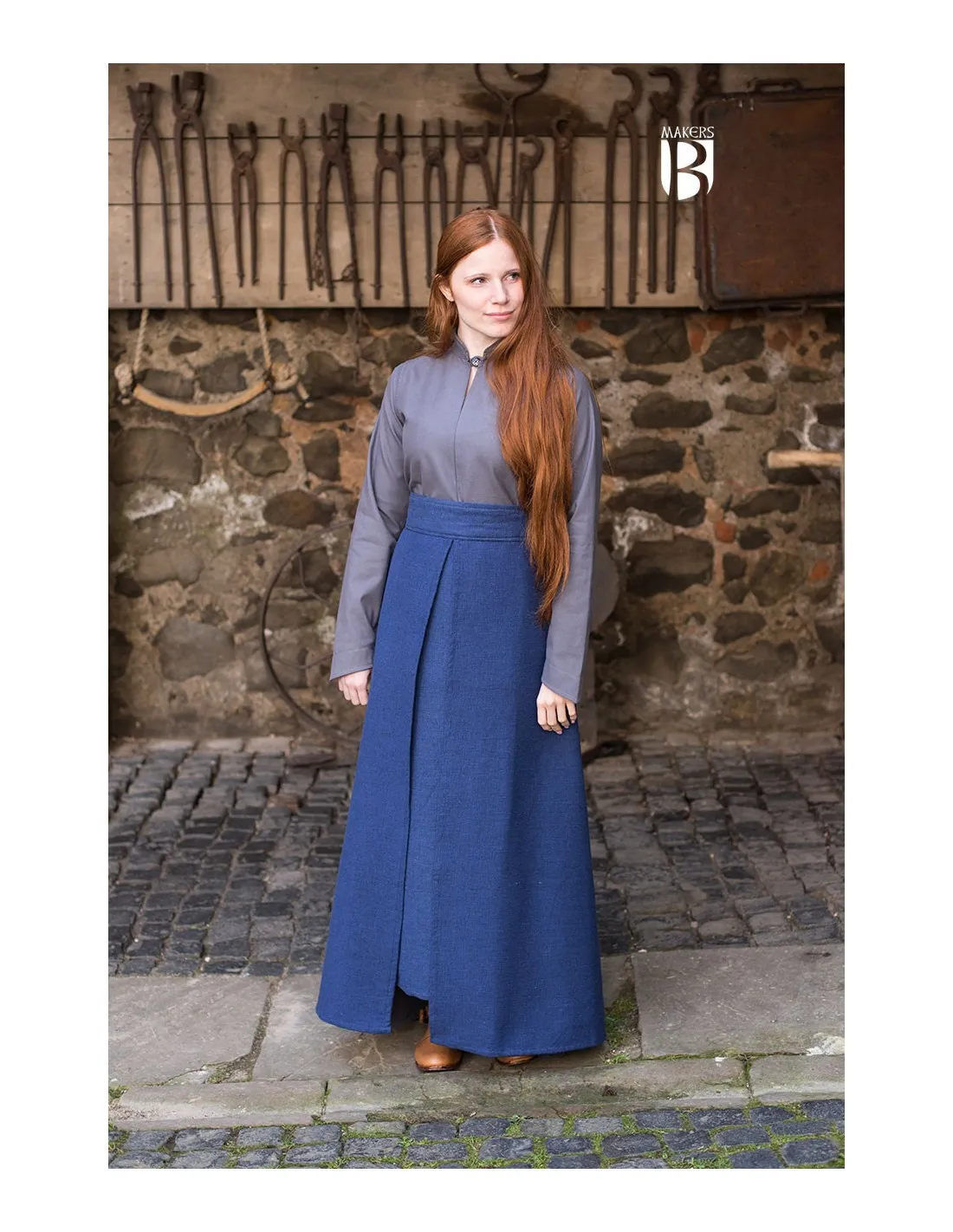 Falda medieval Mera, algodón azul
