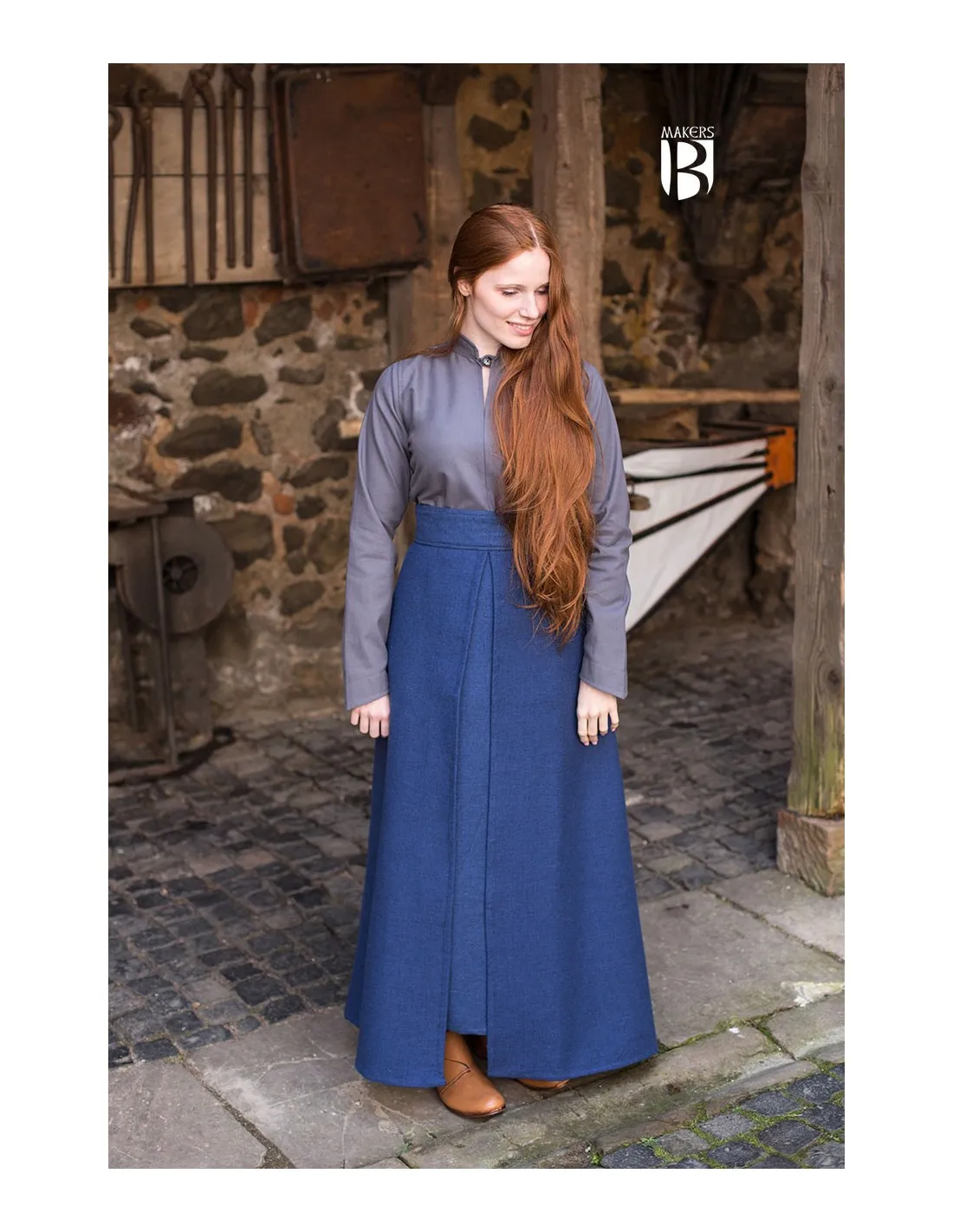 Falda medieval Mera, algodón azul