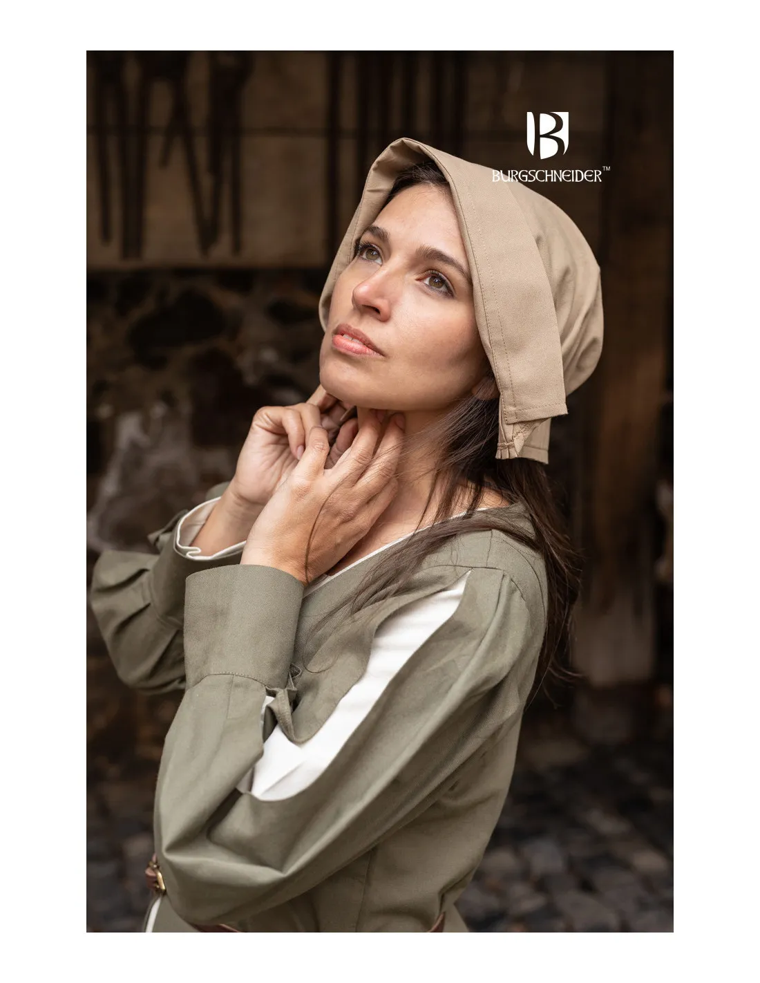 Gorro medieval Bonnet mujer Helga, color cáñamo