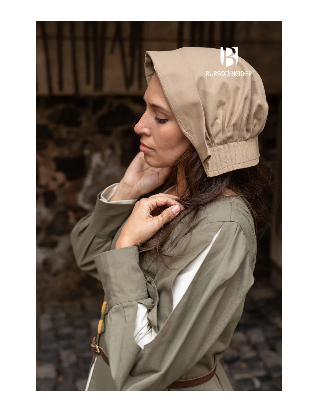 Gorro medieval Bonnet mujer Helga, color cáñamo