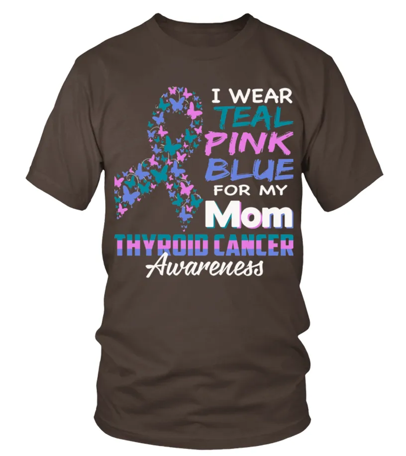 I Wear Teal Pink Blue For My Mom Thyroid Cancer Awareness Camiseta cuello redondo Unisex