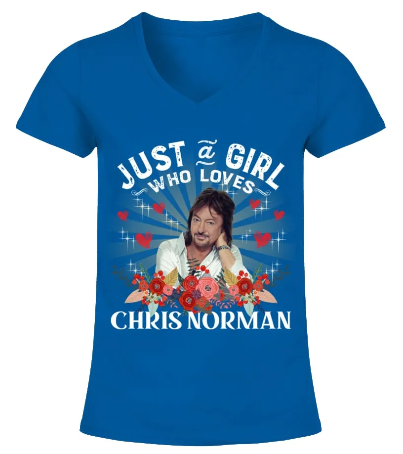JUST A GIRL WHO LOVES CHRIS NORMAN Camiseta cuello pico Mujer