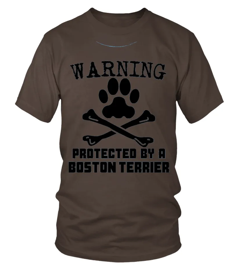 KIDS WARNING PROTECTED BY A BOSTON TERRIER FUNNY TSHIRT 10 BABY BLUE CAMISETA CUELLO REDONDO UNISEX