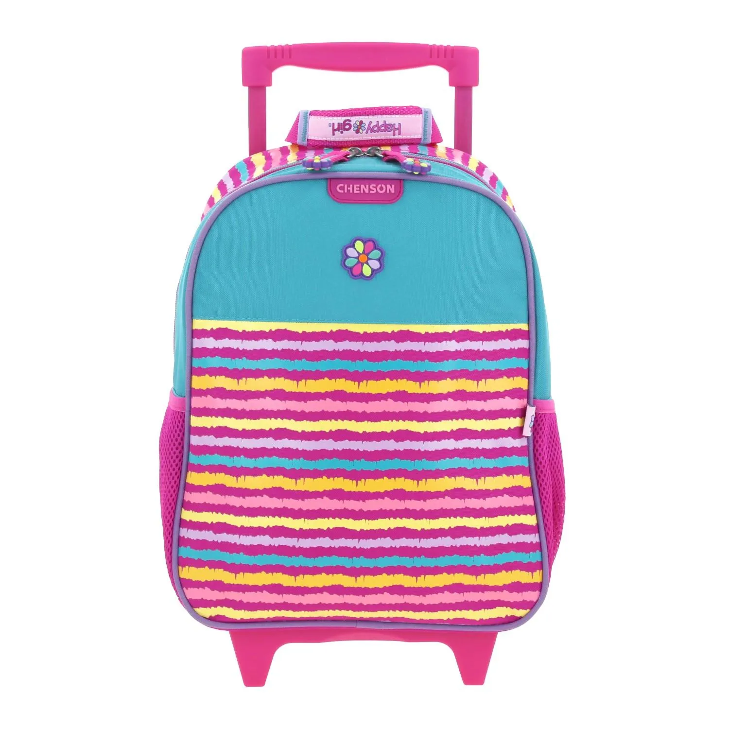 Mochila con Ruedas Rosa Con Azul Líneas Happy Girl Kinder