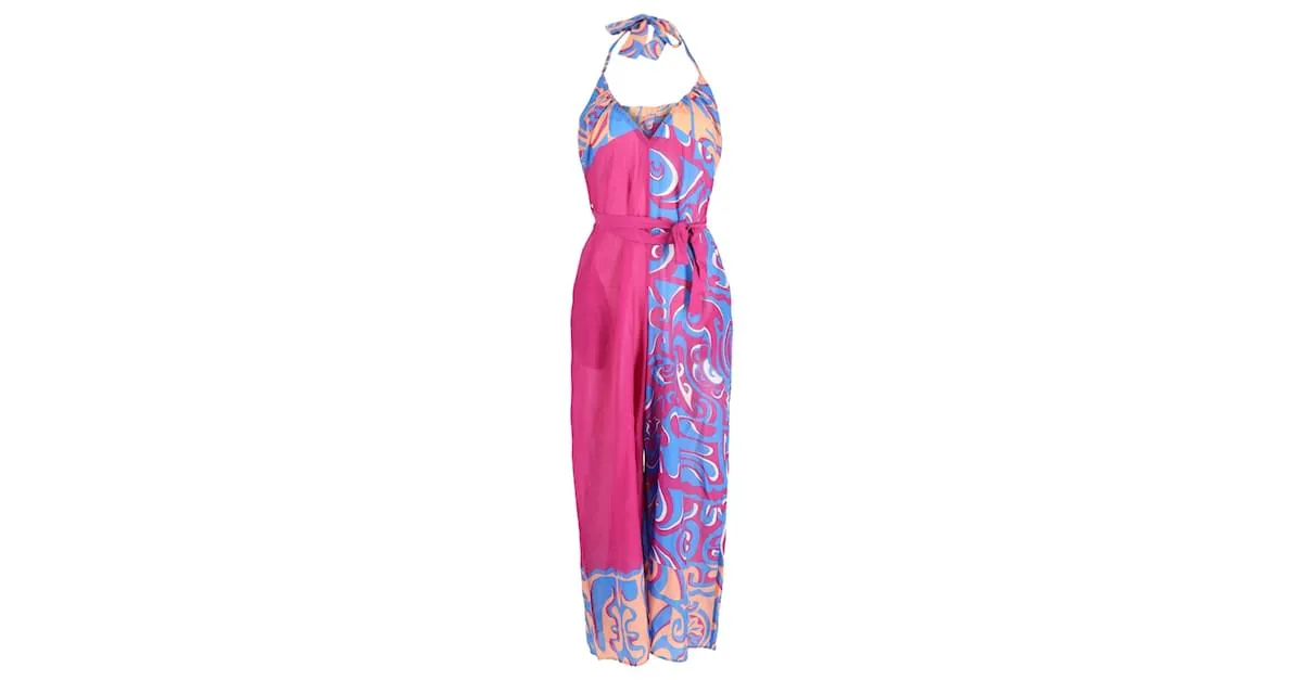 Mono impreso con cuello halter Emilio Pucci en viscosa fucsia 