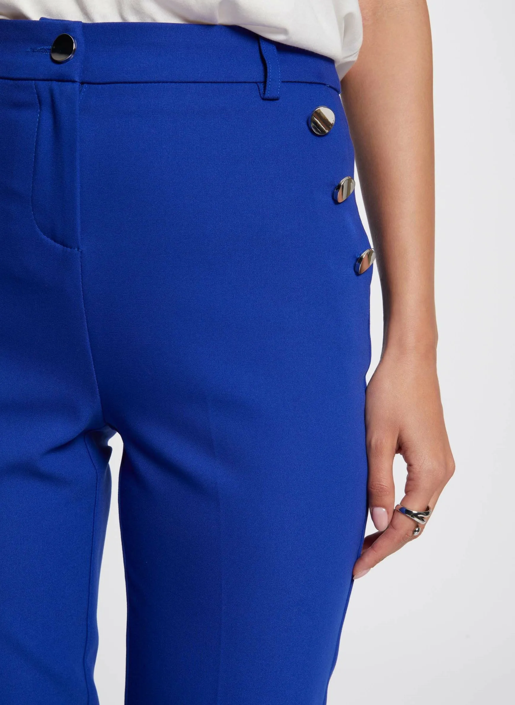 MORGAN PRATY.F  PANTALóN AJUSTADO 7/8 CON BOTONES DE MEZCLA DE ALGODóN EN AZUL