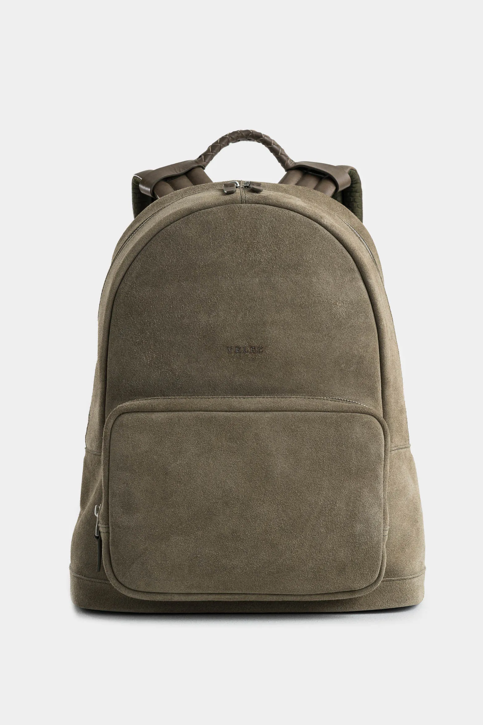 Morral bolet de cuero gamuzado para hombre manija trenzada