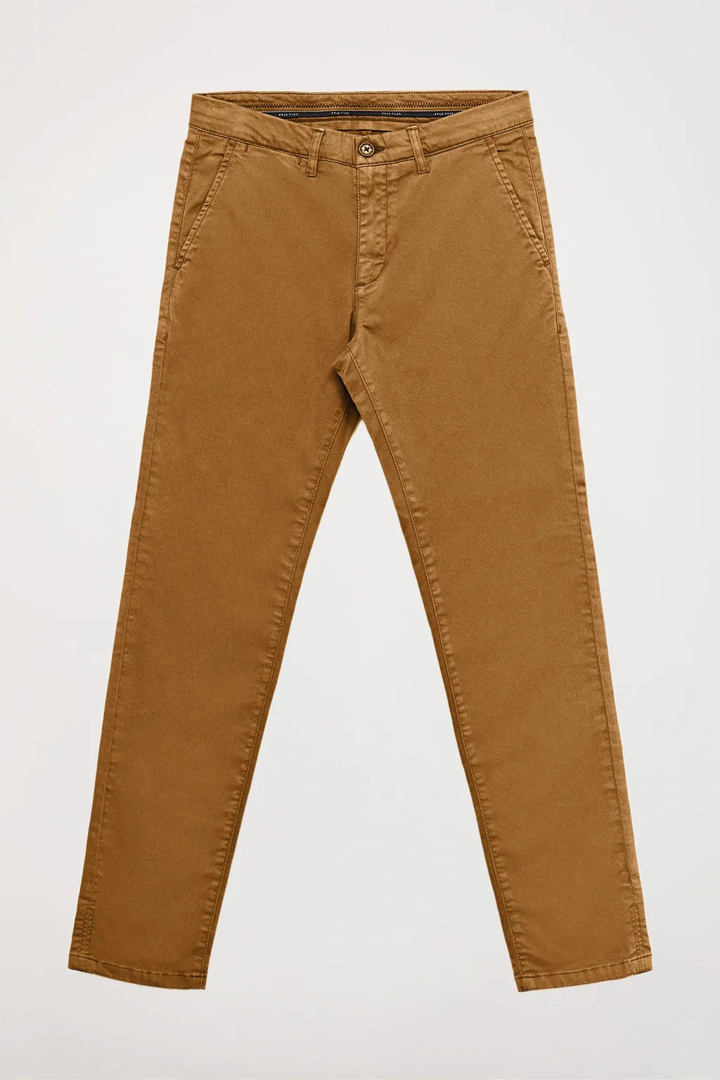Pantalón chino marrón de algodón elástico con detalles Polo Club
