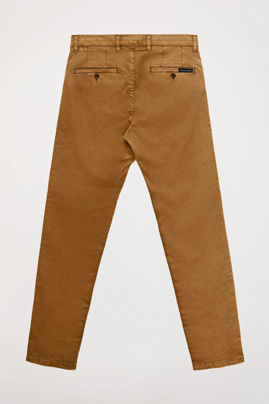 Pantalón chino marrón de algodón elástico con detalles Polo Club