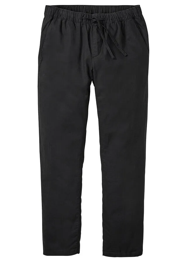 Pantalón chino sin cierre con corte regular y recto de lino Negro