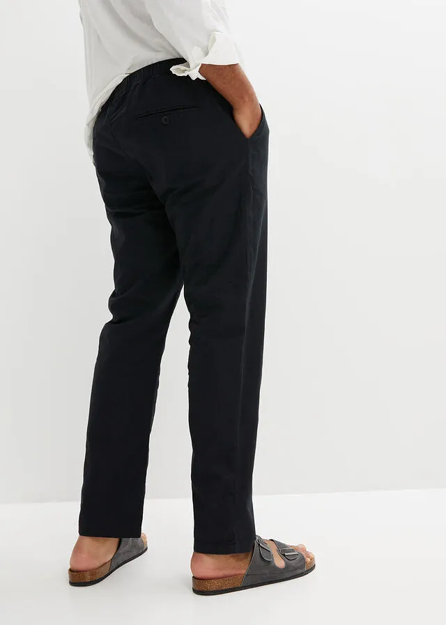 Pantalón chino sin cierre con corte regular y recto de lino Negro