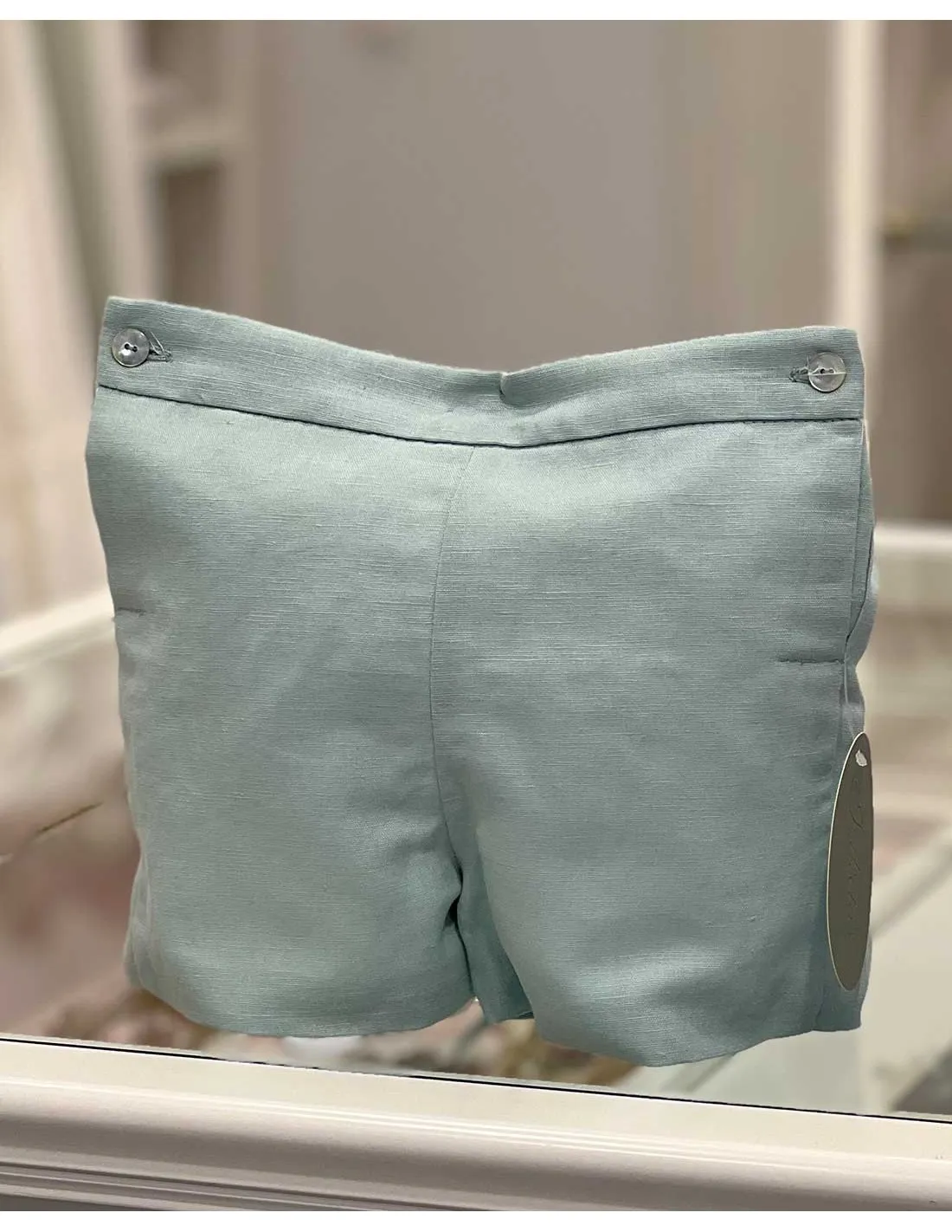 Pantalón Corto Lino Niño Ceremonia Verde Agua Julietas