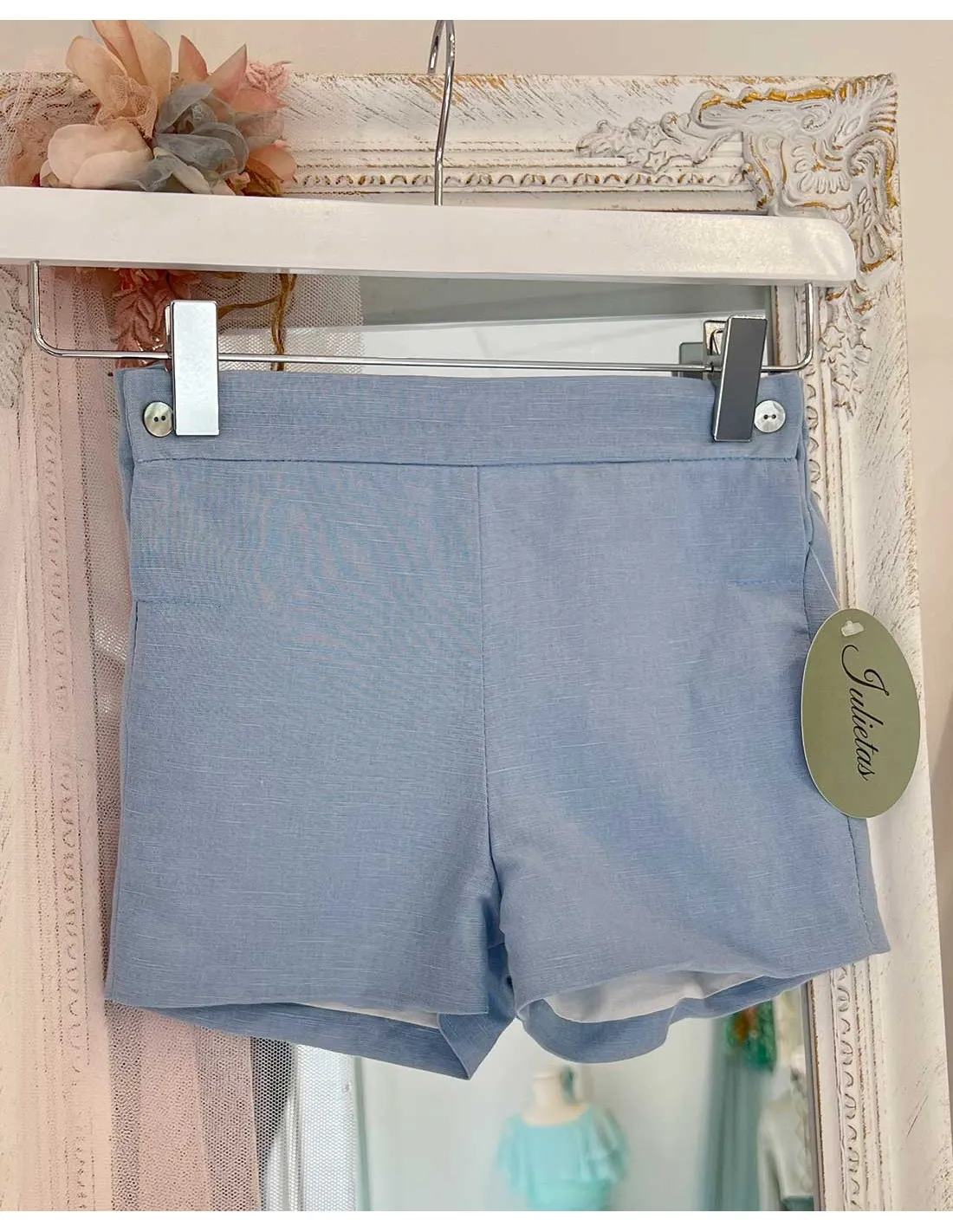 Pantalón Lino Corto Niño Ceremonia Celeste Julietas