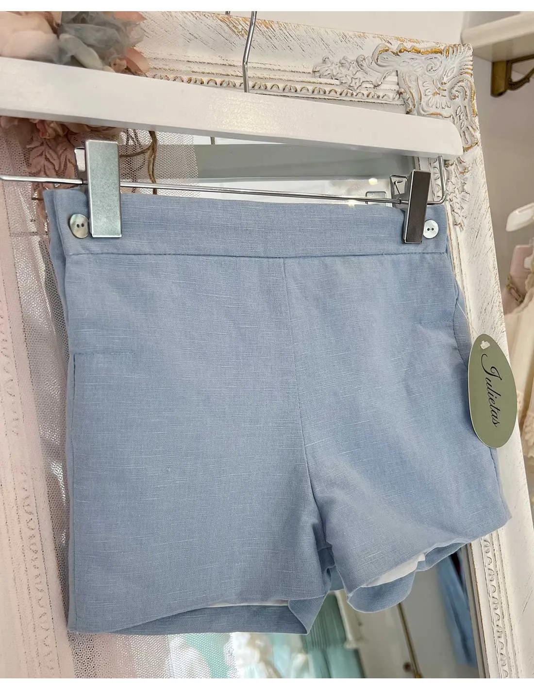 Pantalón Lino Corto Niño Ceremonia Celeste Julietas