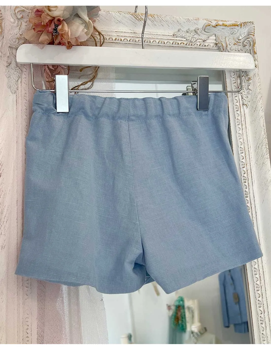 Pantalón Lino Corto Niño Ceremonia Celeste Julietas