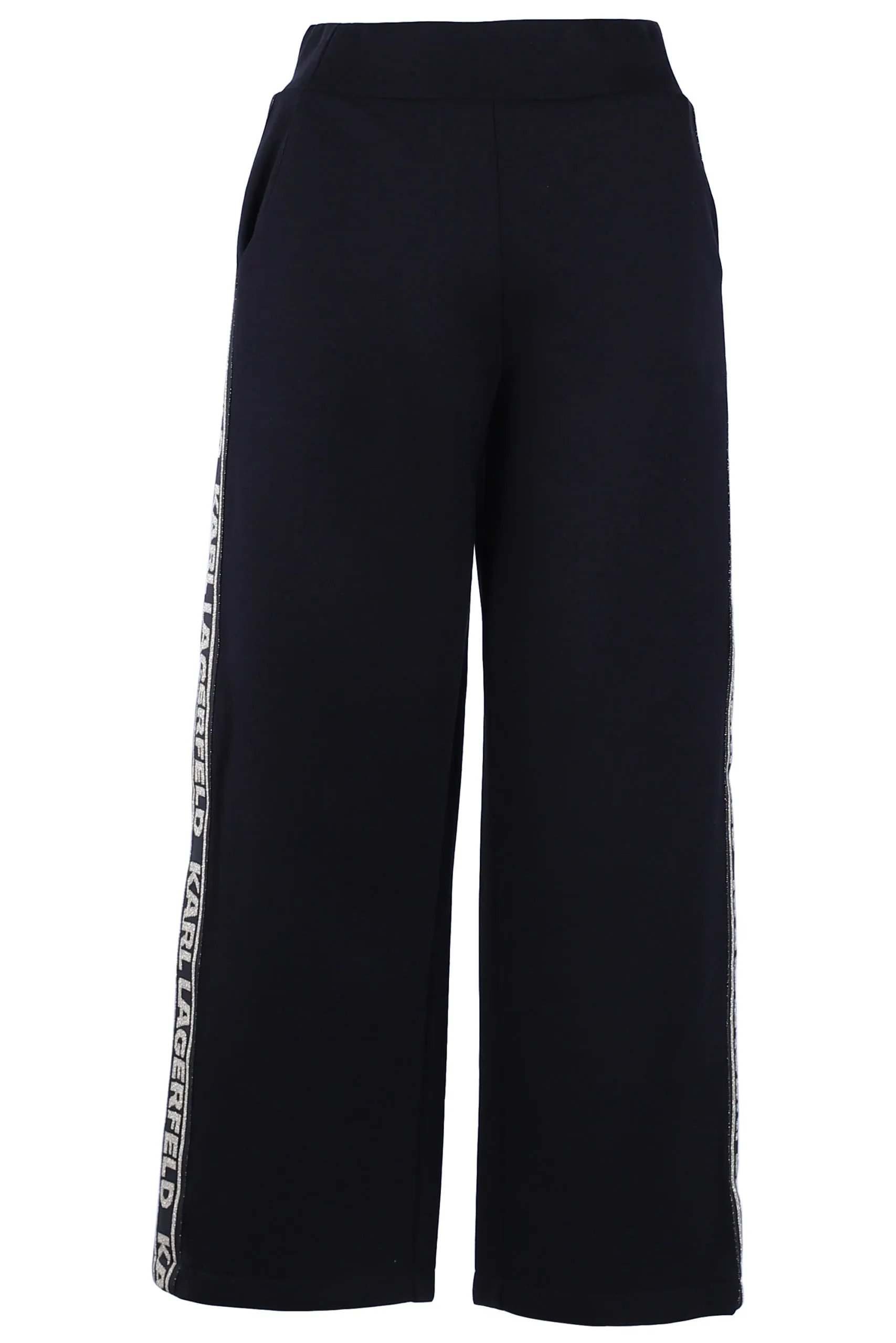Pantalón negro con bandas laterales doradas