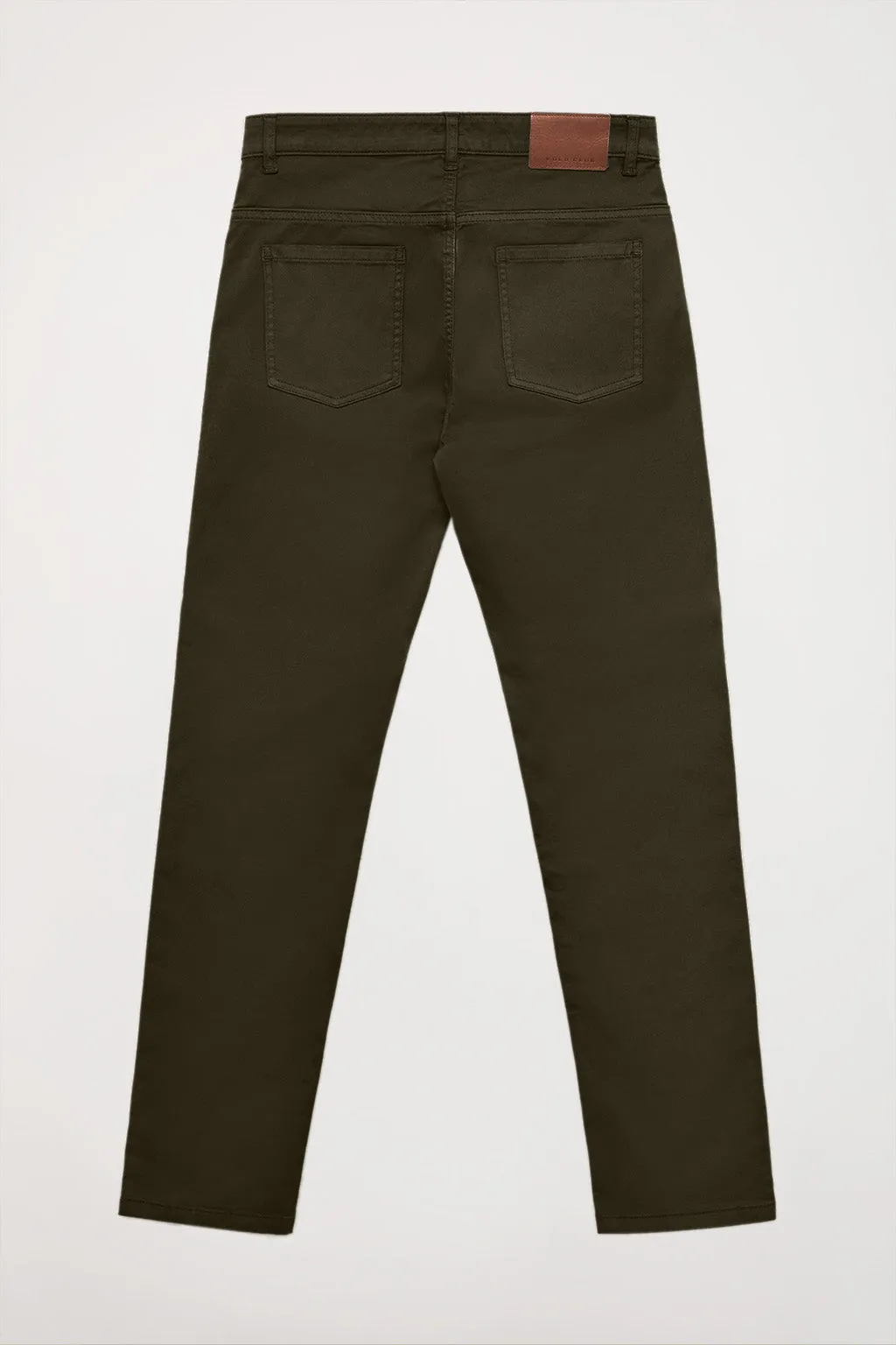 Pantalón verde oscuro de cinco bolsillos con logo bordado