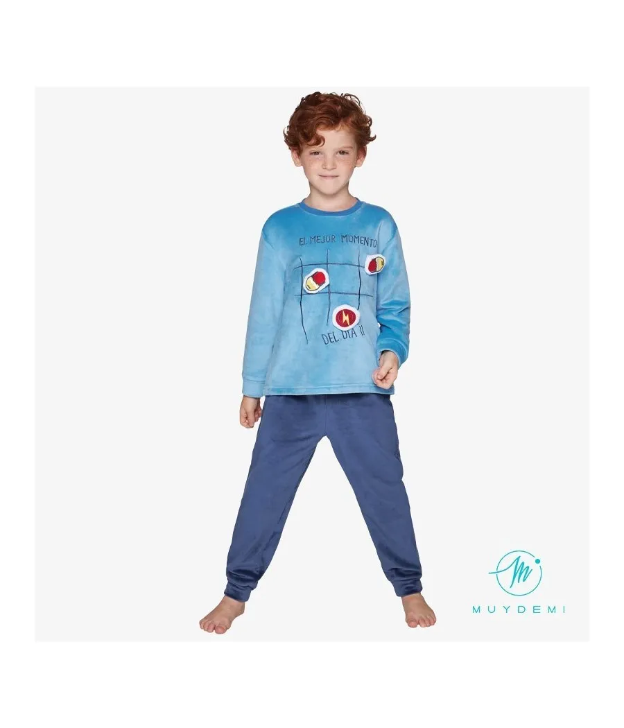 Pijama térmico niño invierno Muidemi azul microcoralina