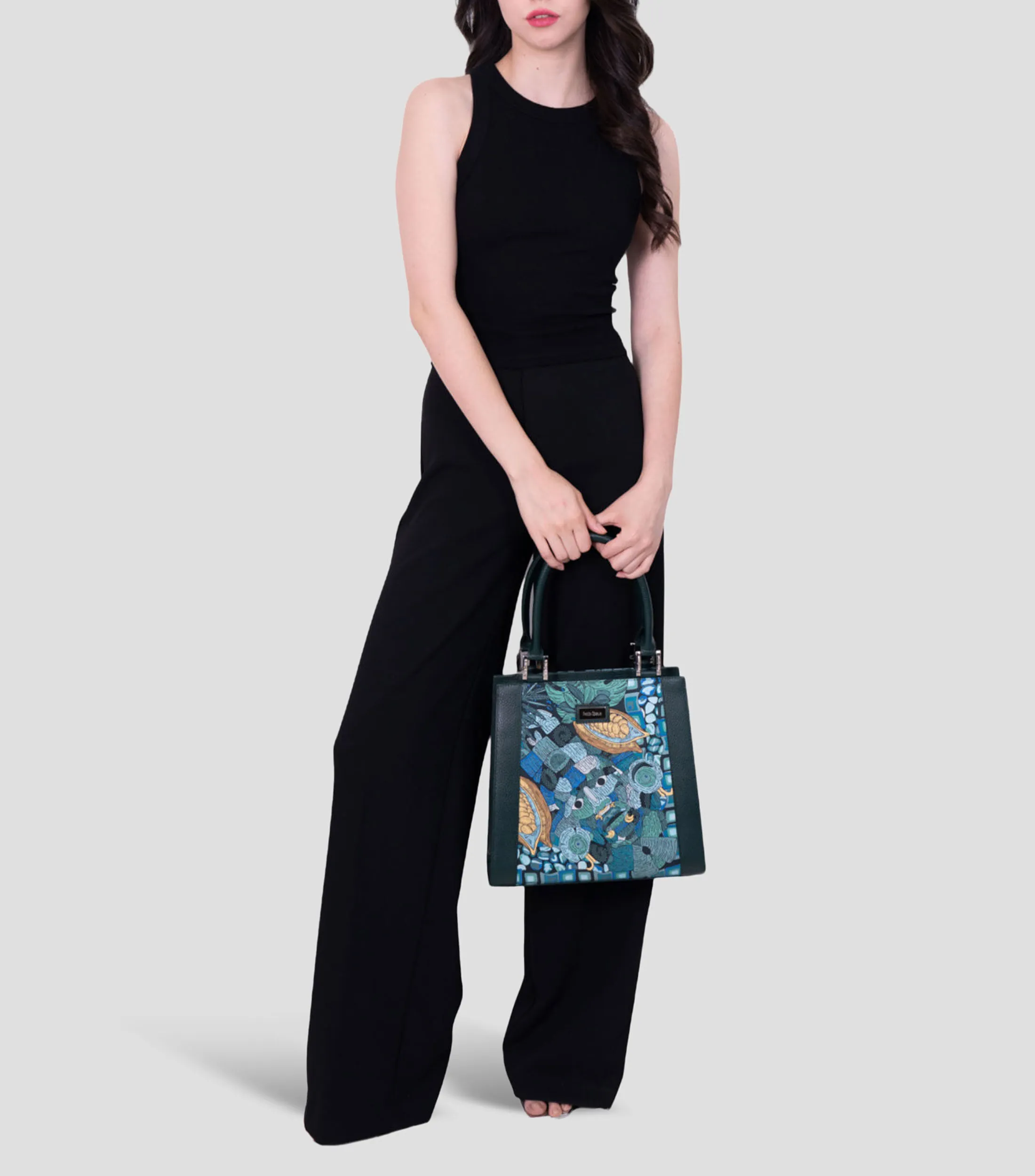 Pineda Covalin Bolso satchel Máscara Jade en piel y seda Mujer