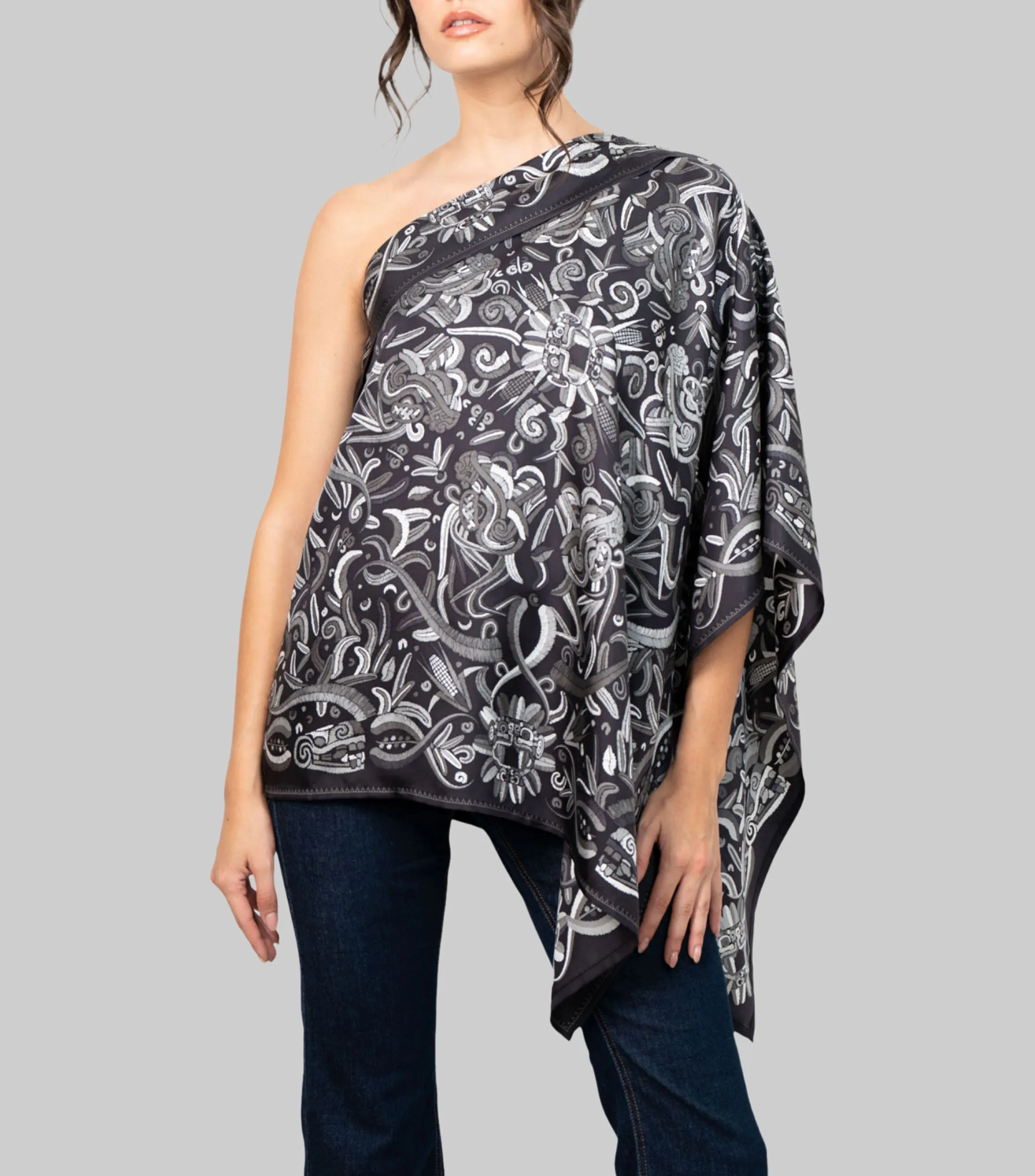 Pineda Covalin Poncho con Estampado de Quetzalcóatl Mujer