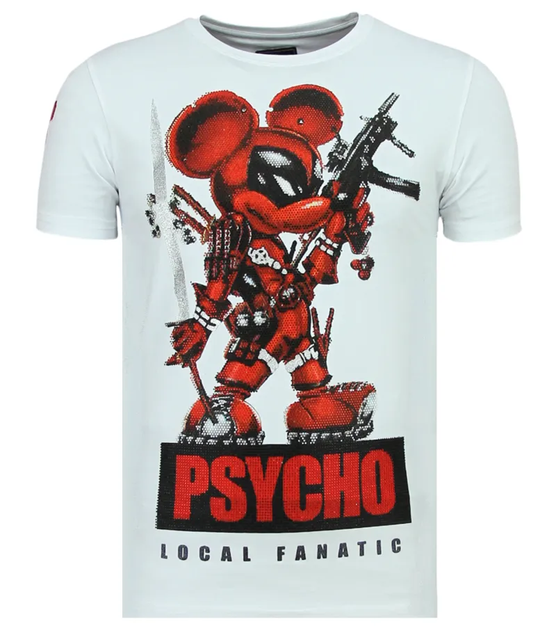 PSYCHO MOUSE RHINESTONE  CAMISETA HOMBRE  6321W  BLANCO