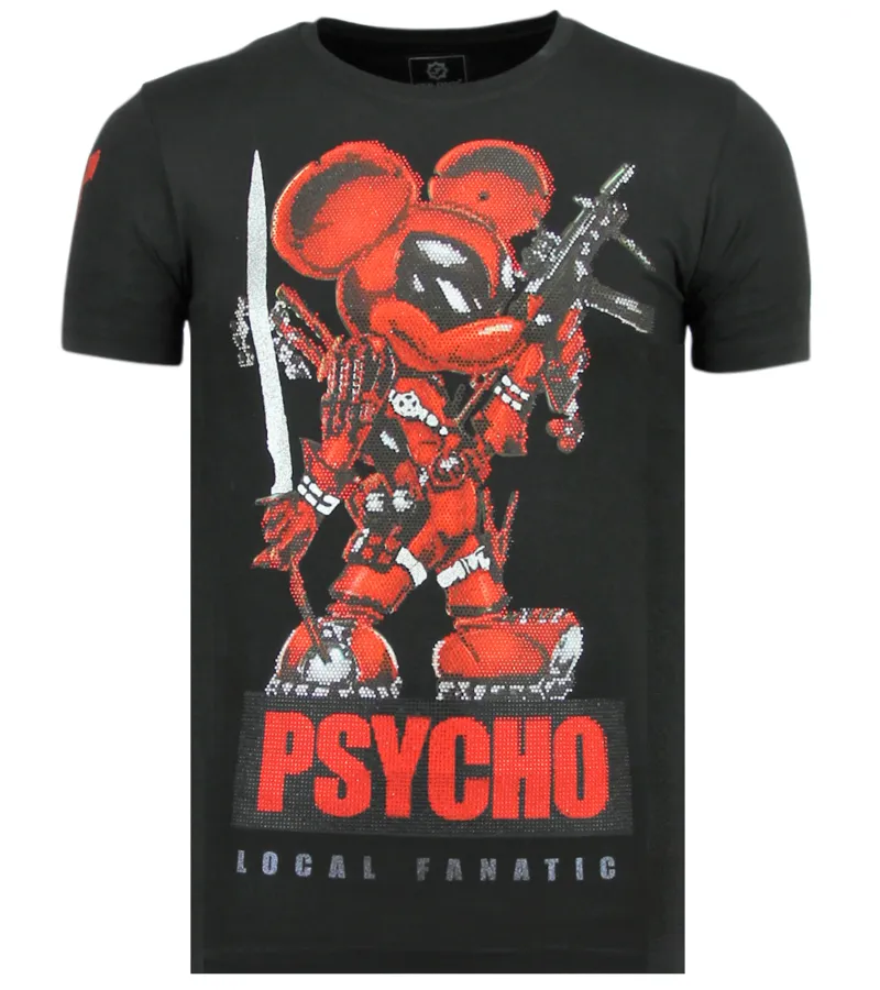 PSYCHO MOUSE RHINESTONES  CAMISETAS HOMBRE  6321Z  NEGRO