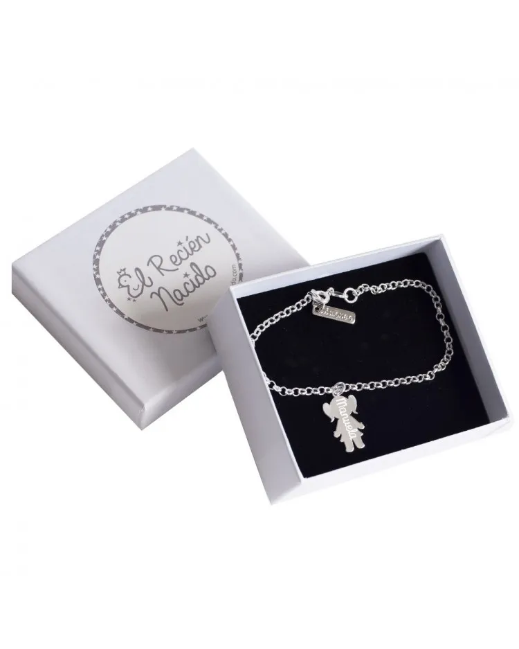 Pulsera de plata con 1 silueta de plata niño/niña