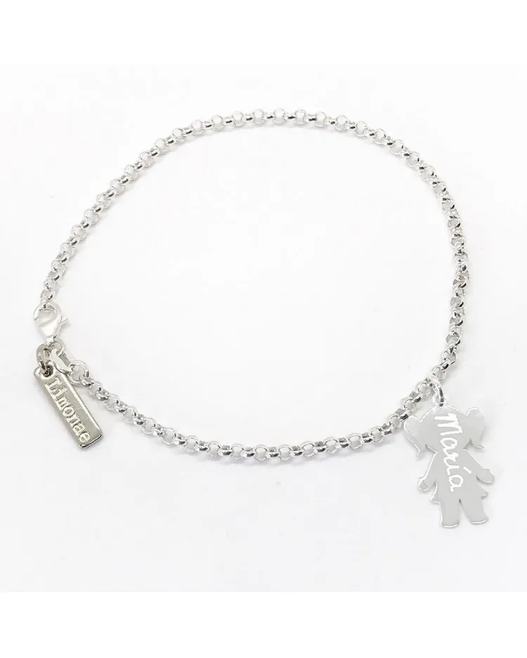 Pulsera de plata con 1 silueta de plata niño/niña