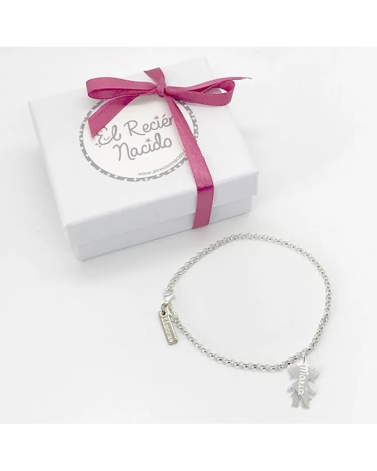 Pulsera de plata con 1 silueta de plata niño/niña