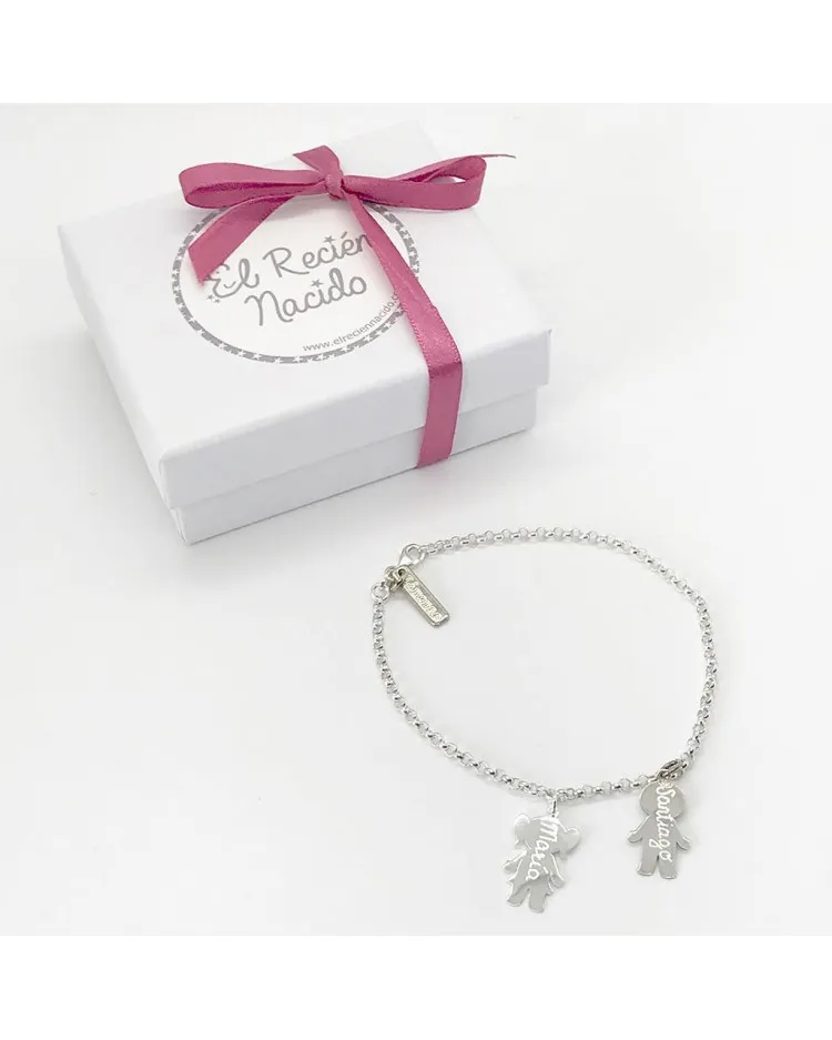 Pulsera de plata con 2 silueta de plata niño/niña