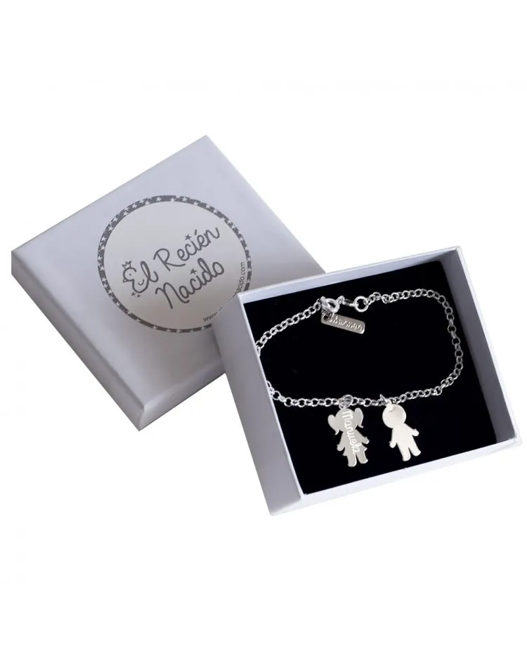 Pulsera de plata con 2 silueta de plata niño/niña