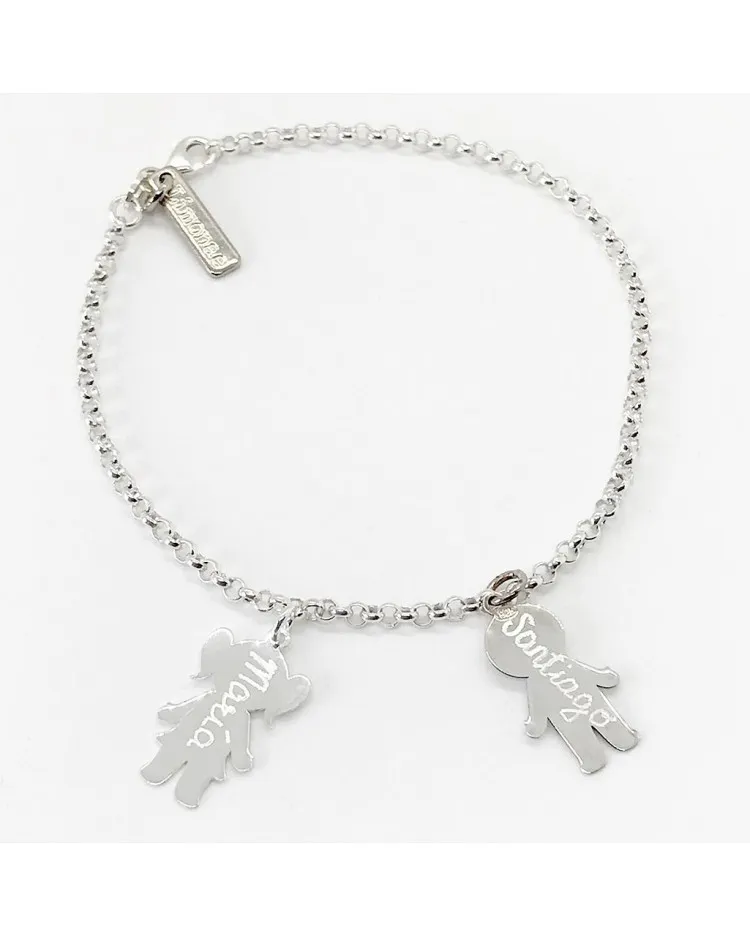 Pulsera de plata con 2 silueta de plata niño/niña