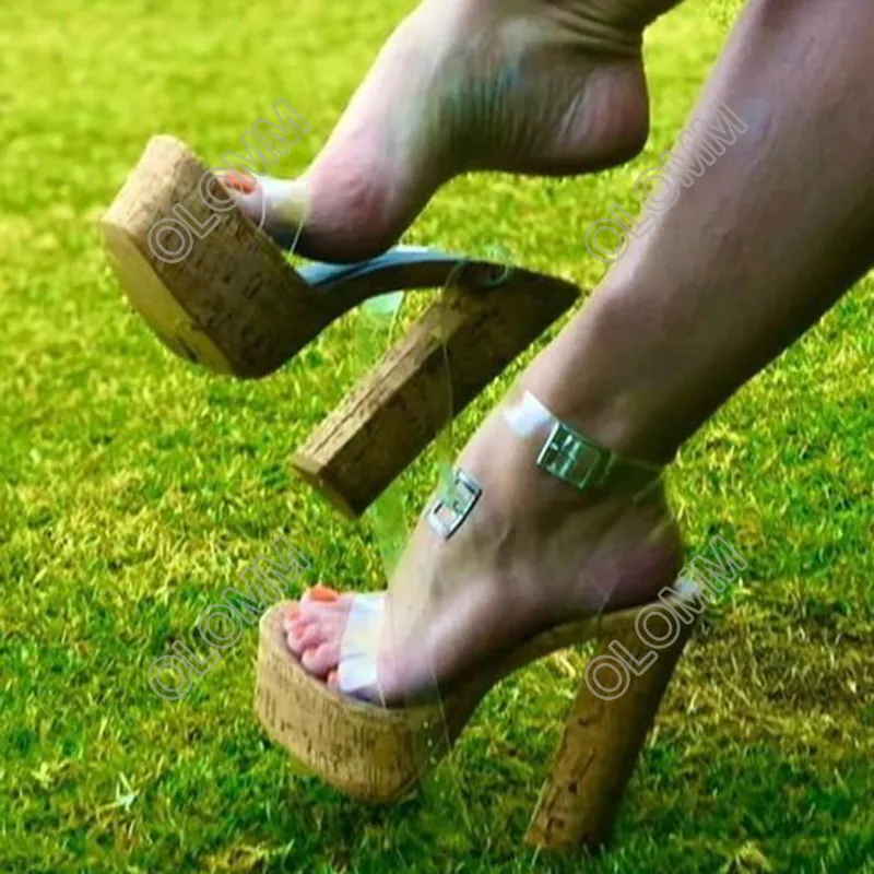 Rontic hechos a mano nuevos sandalias de plataforma para mujer, tacones de bloque con correa en el tobillo, zapatos de fiesta tr