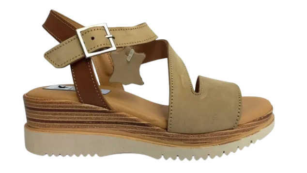 Sandalia Cuña Nobuck Kaki