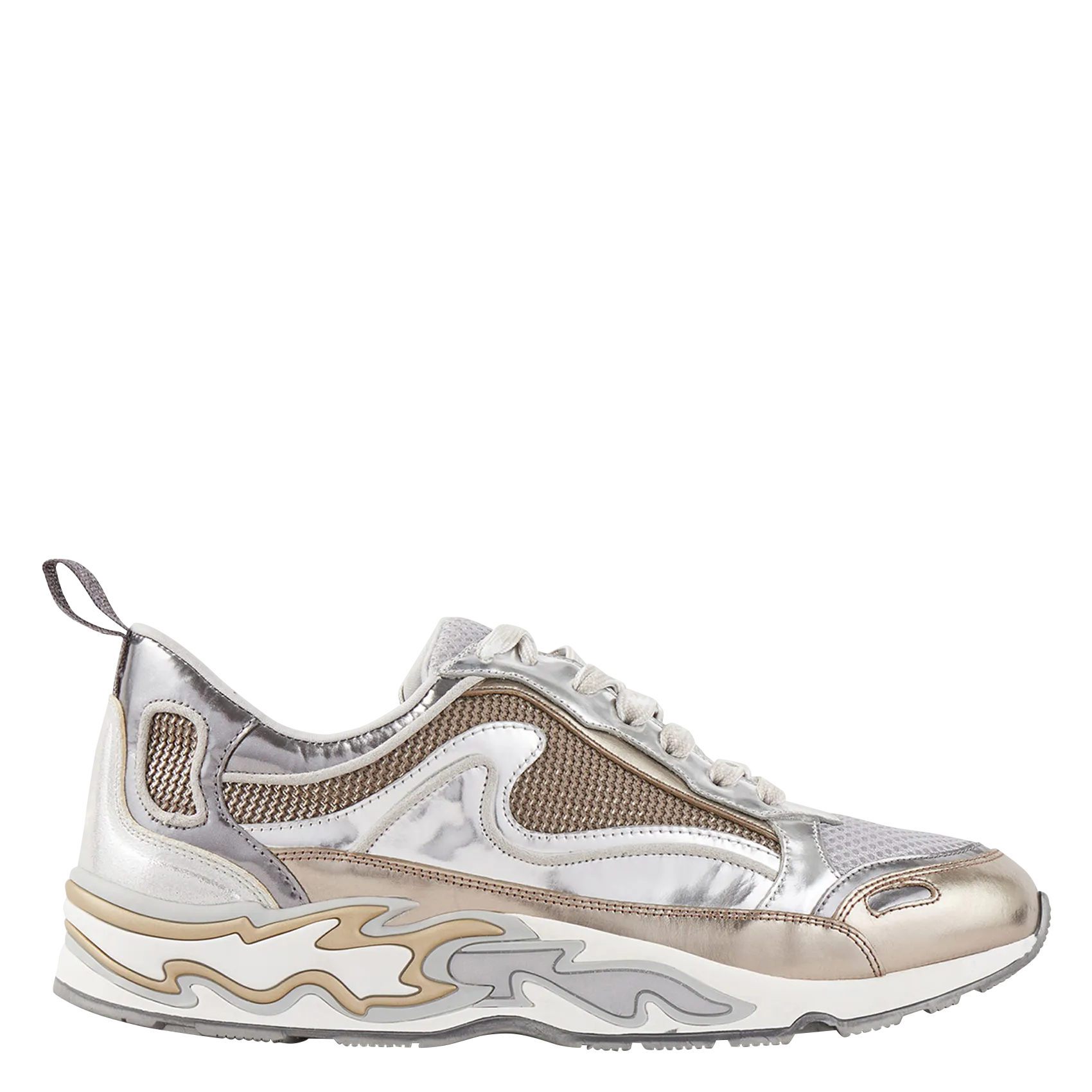 SANDRO FLAME  ZAPATILLAS BAJAS CON MEZCLA DE MATERIALES EN PLATA