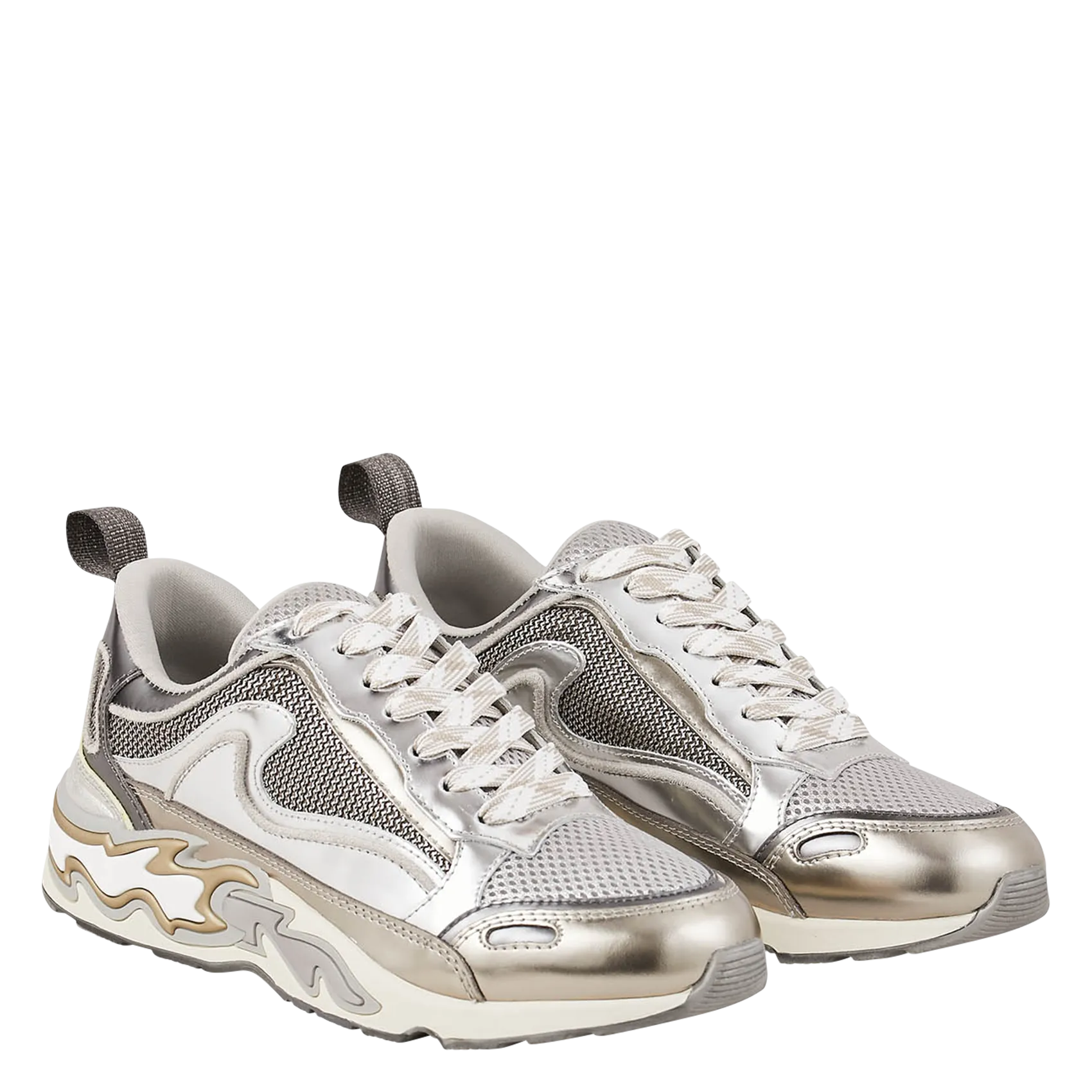 SANDRO FLAME  ZAPATILLAS BAJAS CON MEZCLA DE MATERIALES EN PLATA