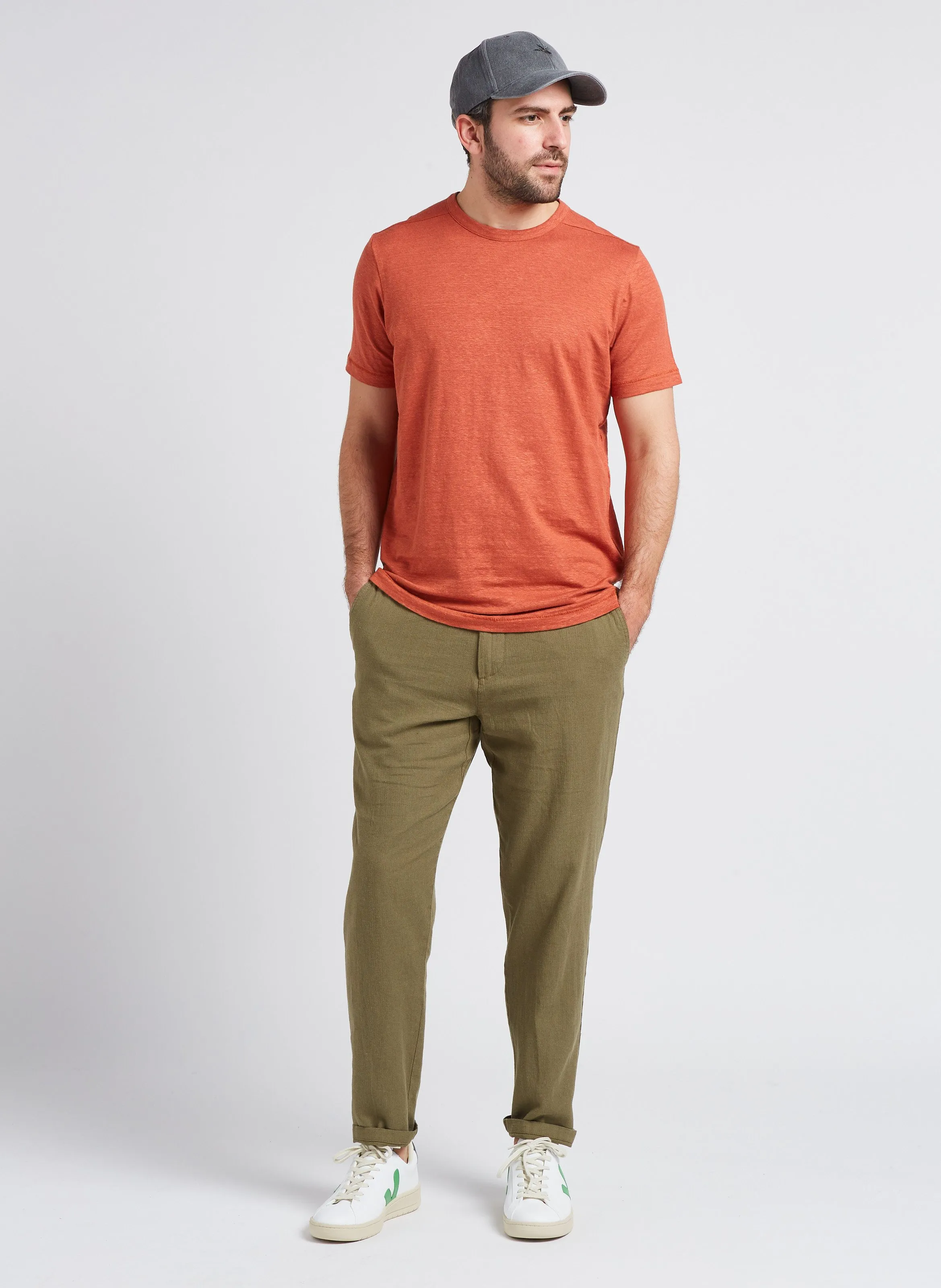 SELECTED Pantalón recto de mezcla de algodón orgánico en marron