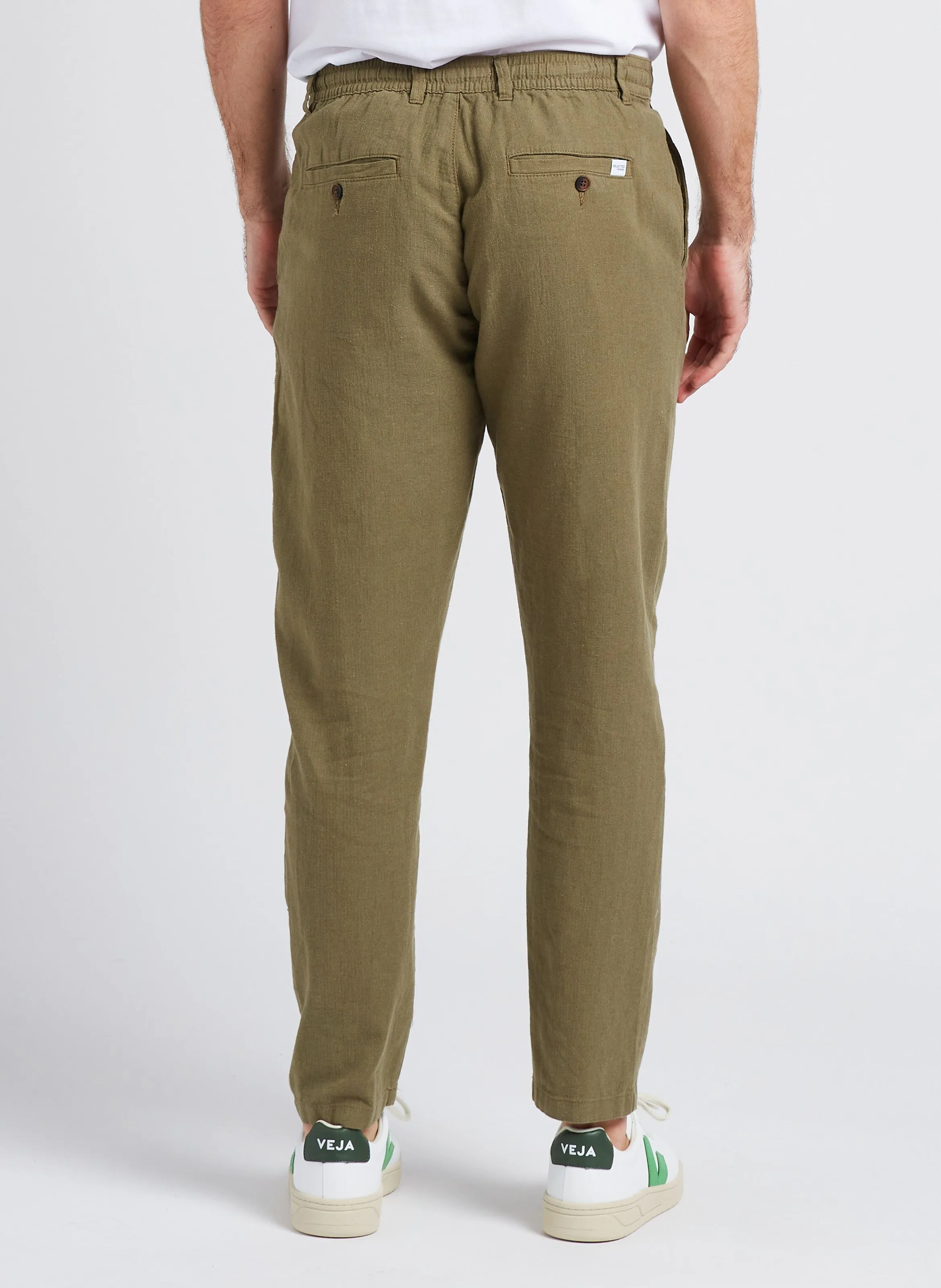 SELECTED Pantalón recto de mezcla de algodón orgánico en marron