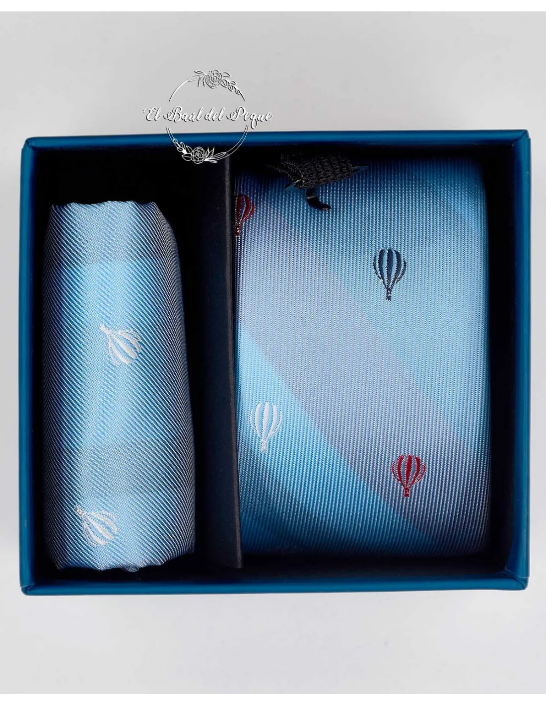 Set Corbata y Pañuelo Bolsillo Celeste Globos Spagnolo Elegance