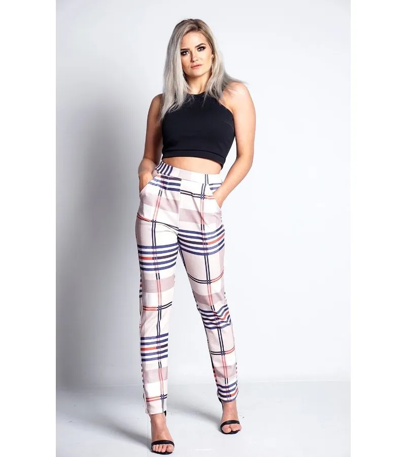 SOPHIE PANTALONES A CUADROS DE RAYAS  MUJER  BEIGE