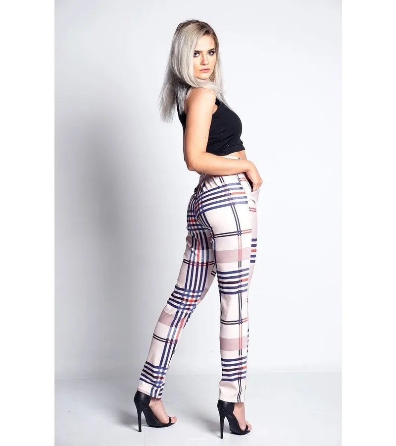 SOPHIE PANTALONES A CUADROS DE RAYAS  MUJER  BEIGE