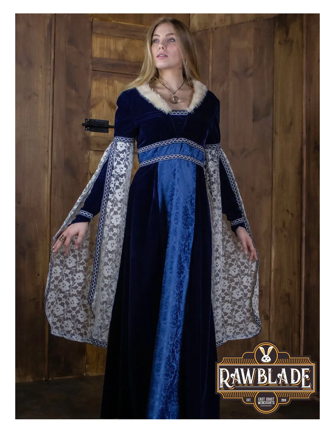 VESTIDO MEDIEVAL CORTESANA AURA  AZUL