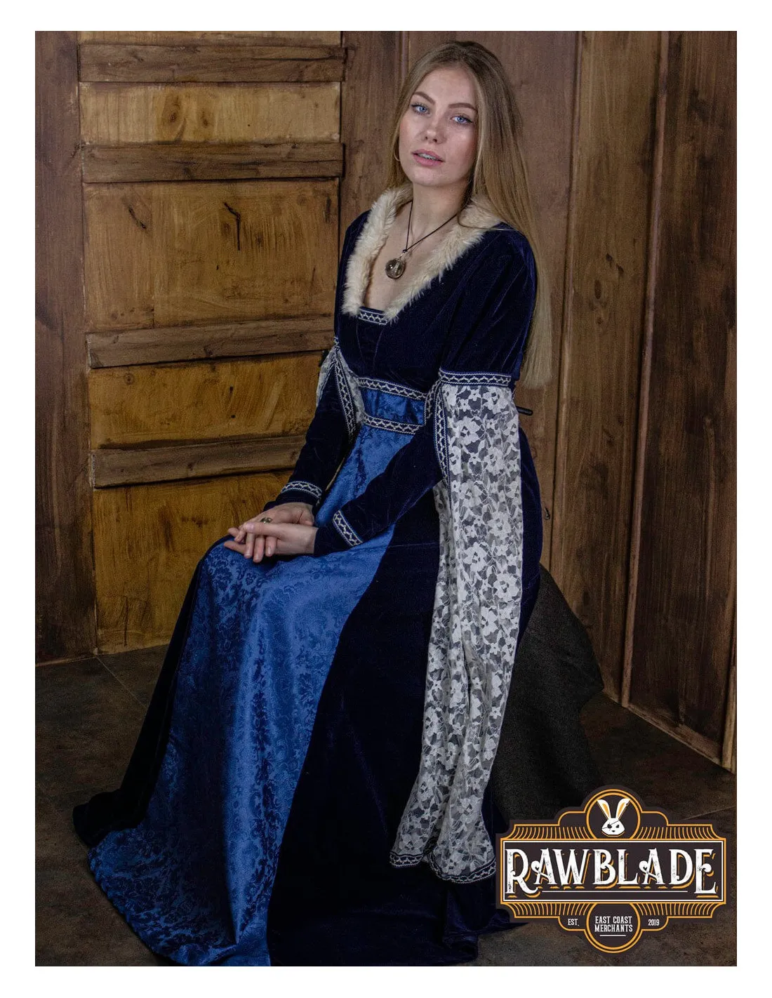 VESTIDO MEDIEVAL CORTESANA AURA  AZUL