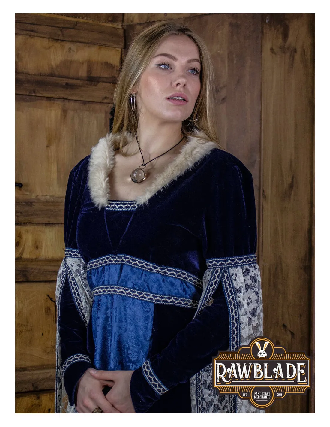 VESTIDO MEDIEVAL CORTESANA AURA  AZUL