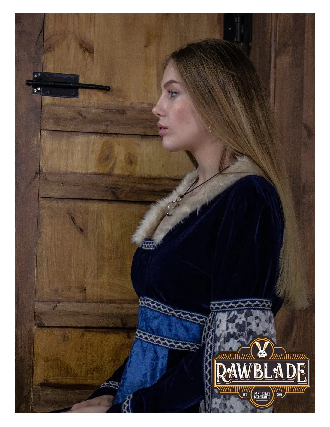 VESTIDO MEDIEVAL CORTESANA AURA  AZUL