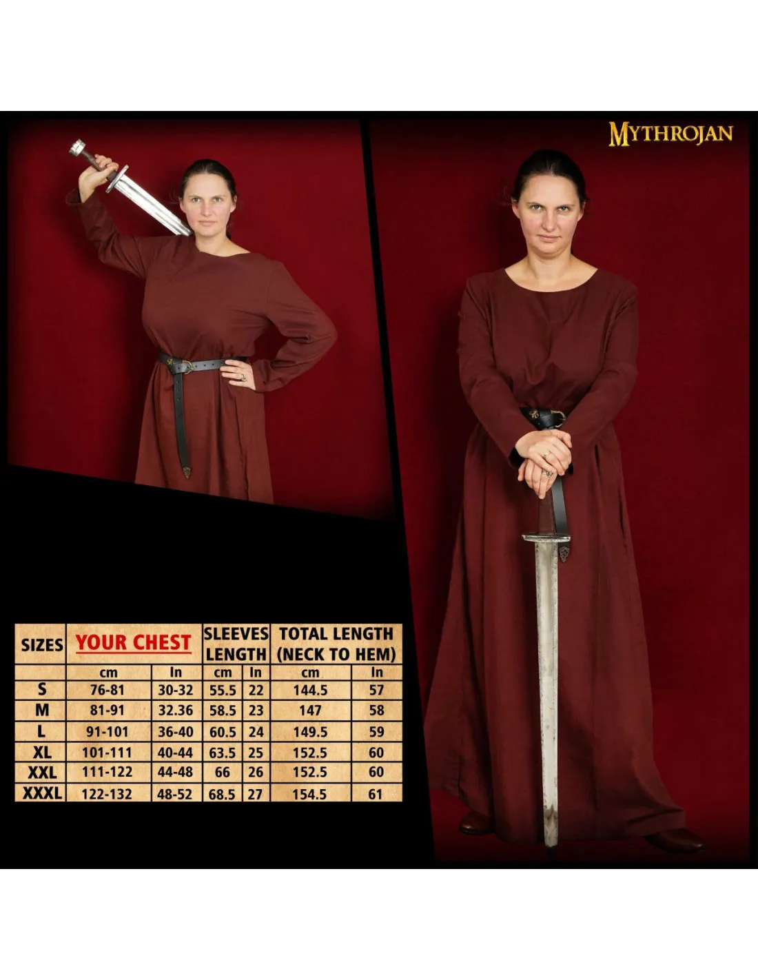 VESTIDO MEDIEVAL LARGO SIGLOS XXV, MARRóN