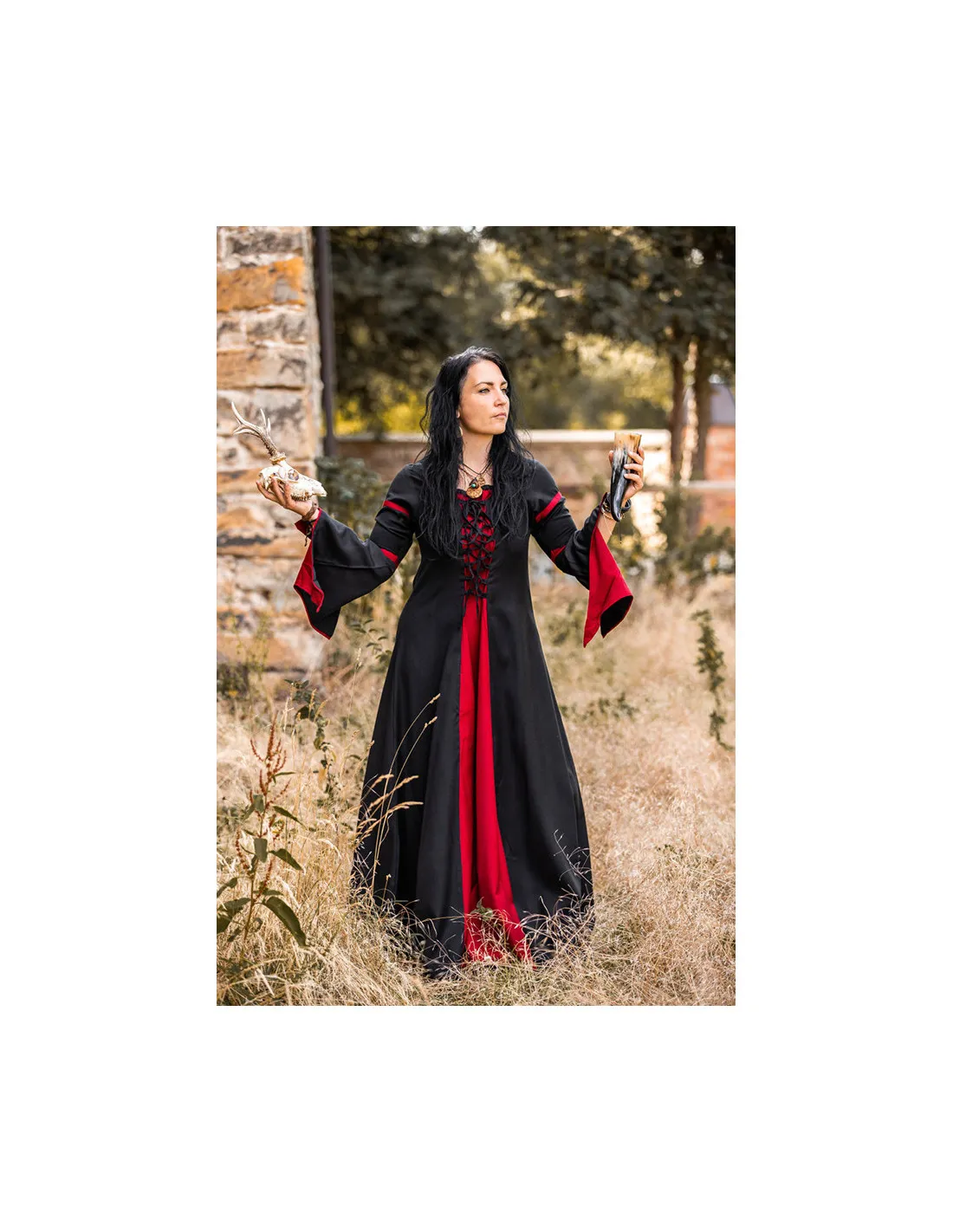 VESTIDO MEDIEVAL MUJER NEGROROJO