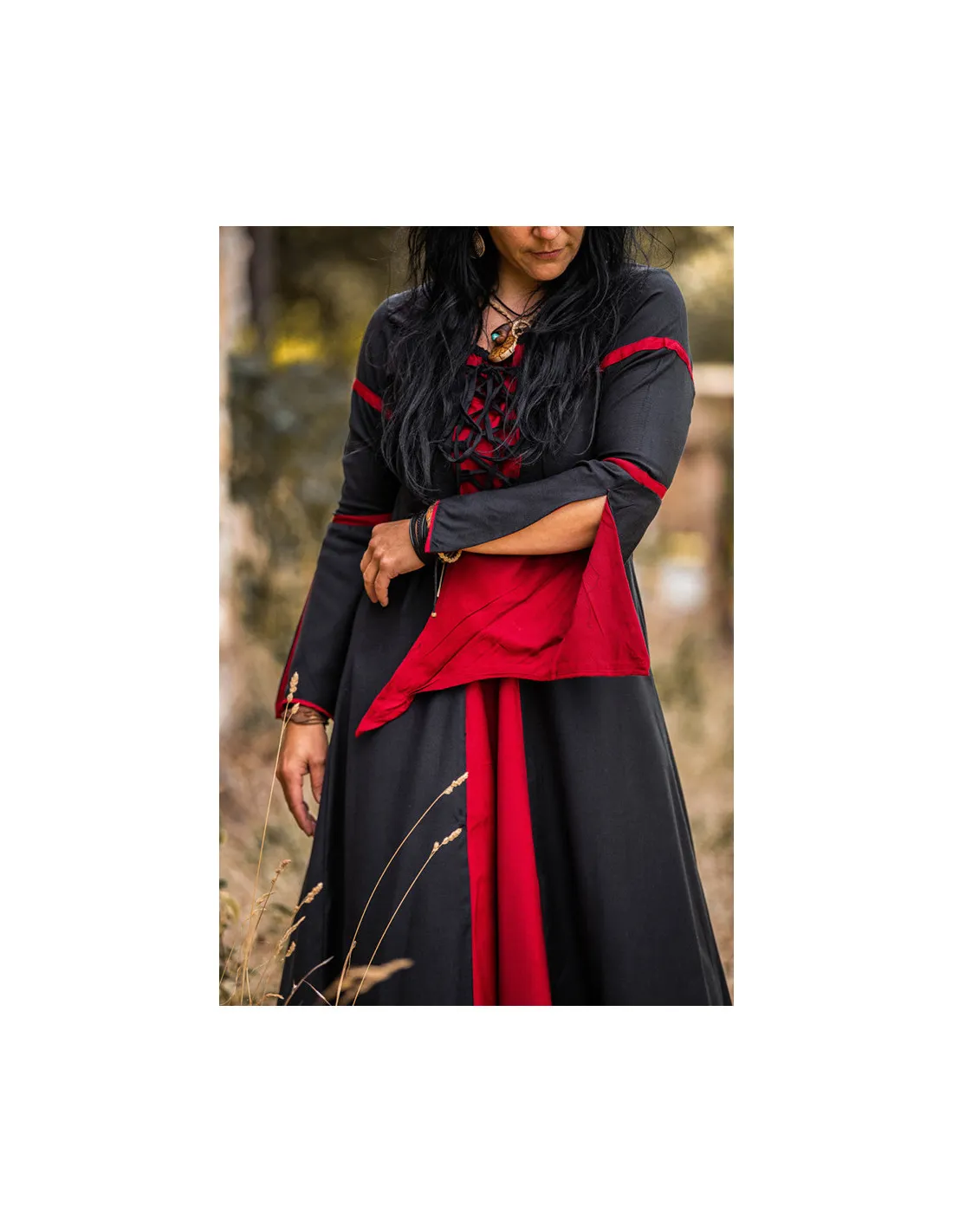 VESTIDO MEDIEVAL MUJER NEGROROJO